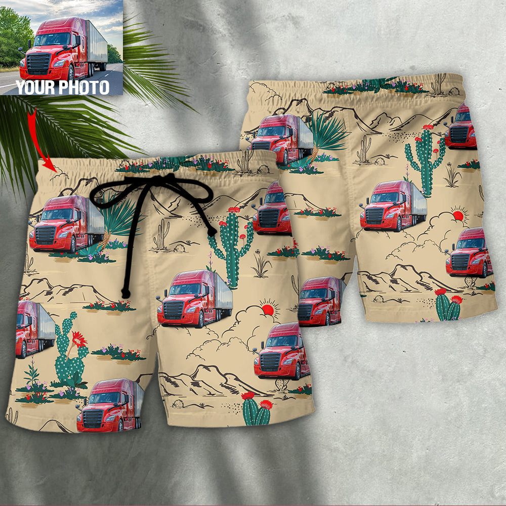 Semi-Truck Desert Cactus Custom Photo - Beach Short