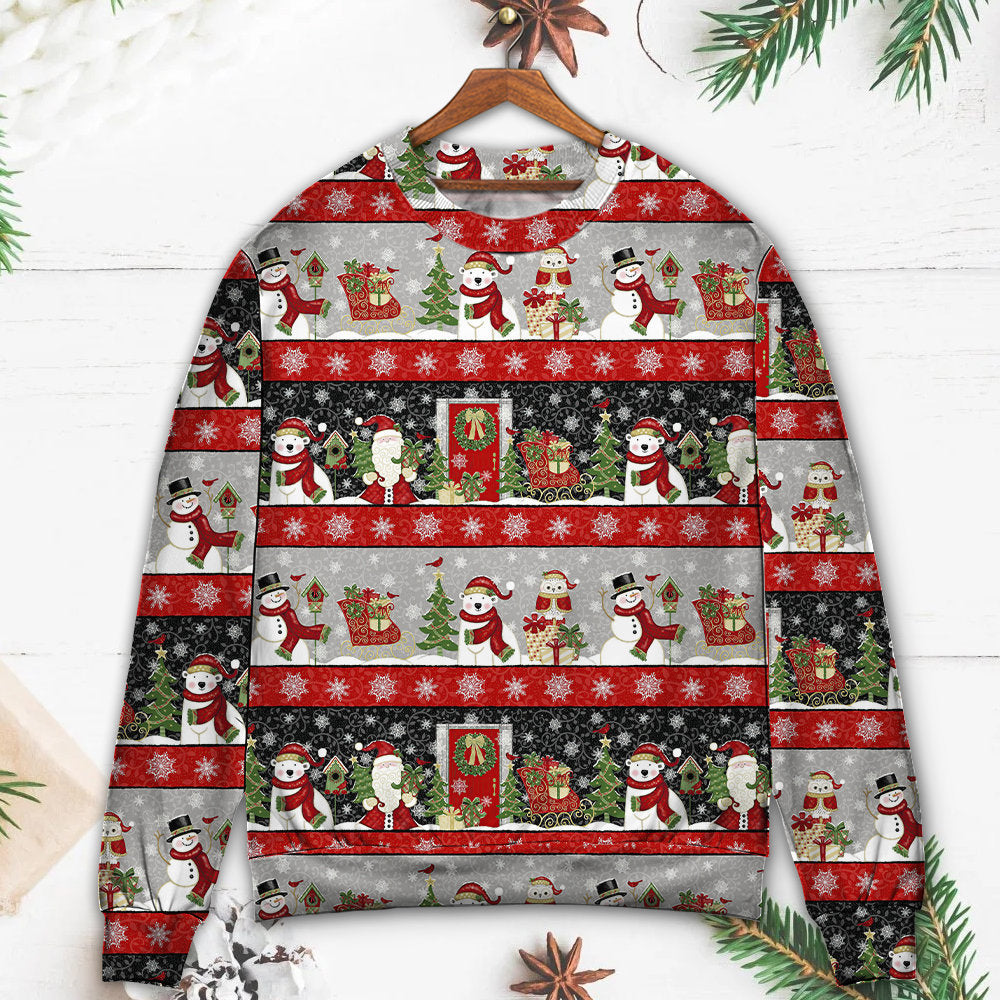 Christmas Santa And Snowman Happy Xmas – Sweater - Ugly Christmas Sweater