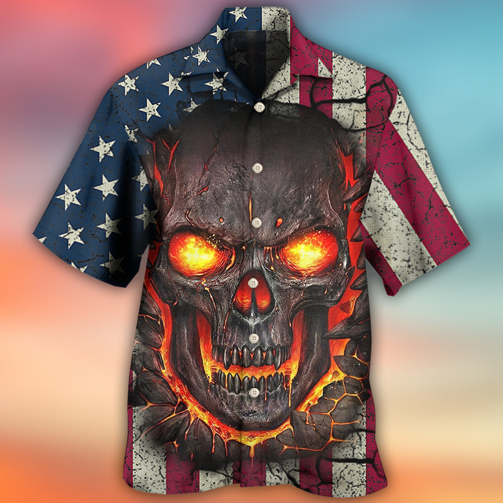 Vintage Burning Skull American Flag – Hawaiian Shirt