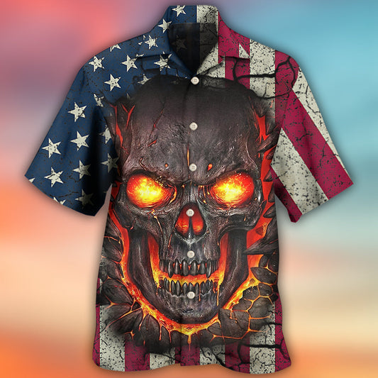 Vintage Burning Skull American Flag – Hawaiian Shirt