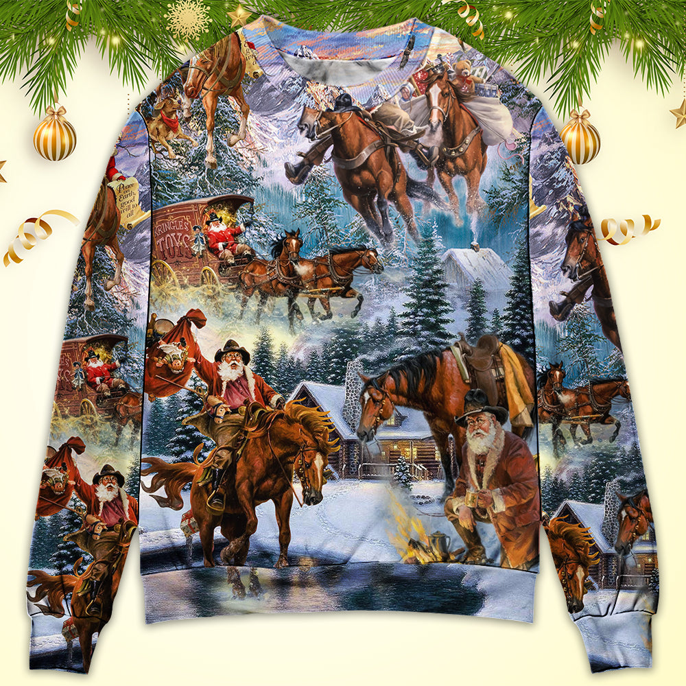 Christmas Santa Riding Horse Snow Mountain – Sweater - Ugly Christmas Sweater