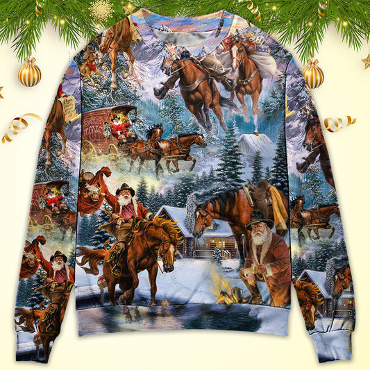 Christmas Santa Riding Horse Snow Mountain – Sweater - Ugly Christmas Sweater