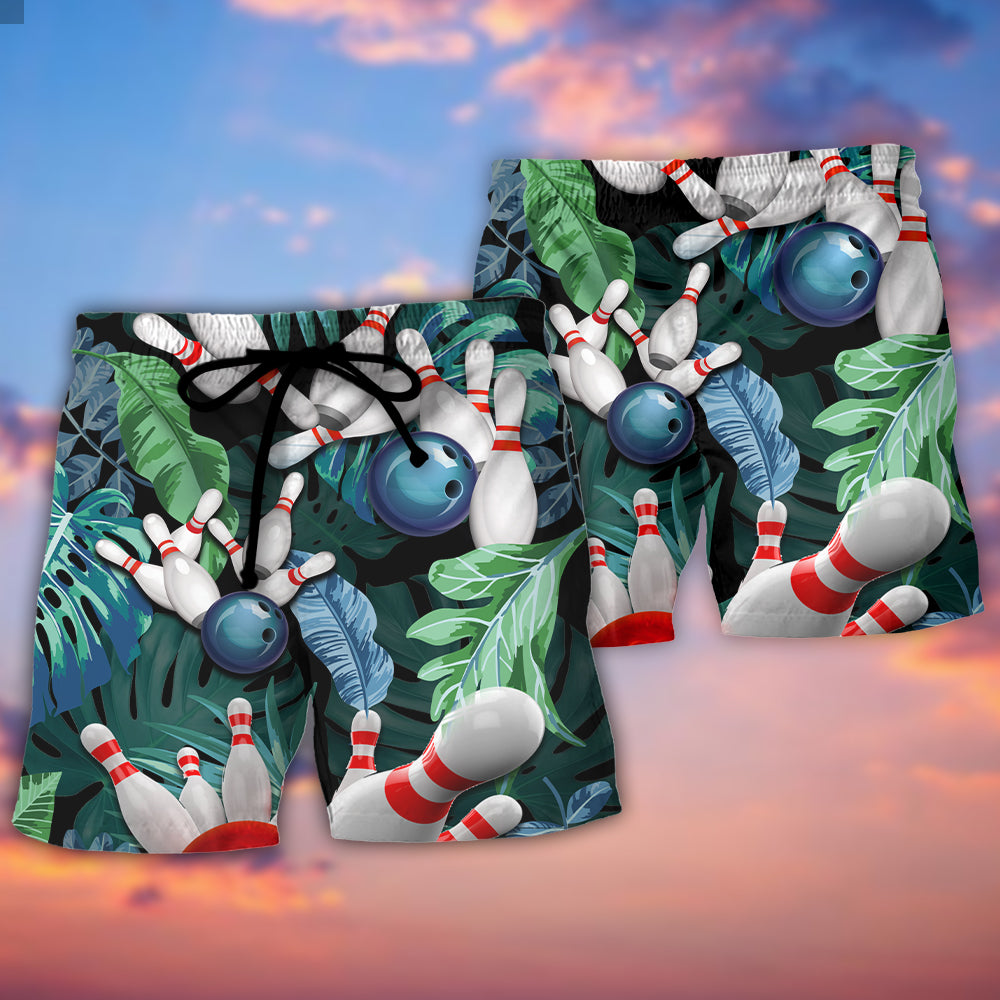 Bowling Tropical Leaf Happy Style – Beach Short