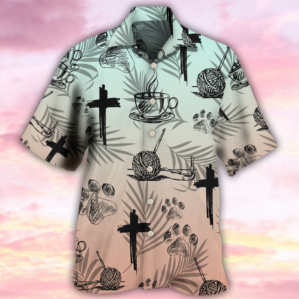 Faith Coffee Dog Knitting Humor - Hawaiian Shirt