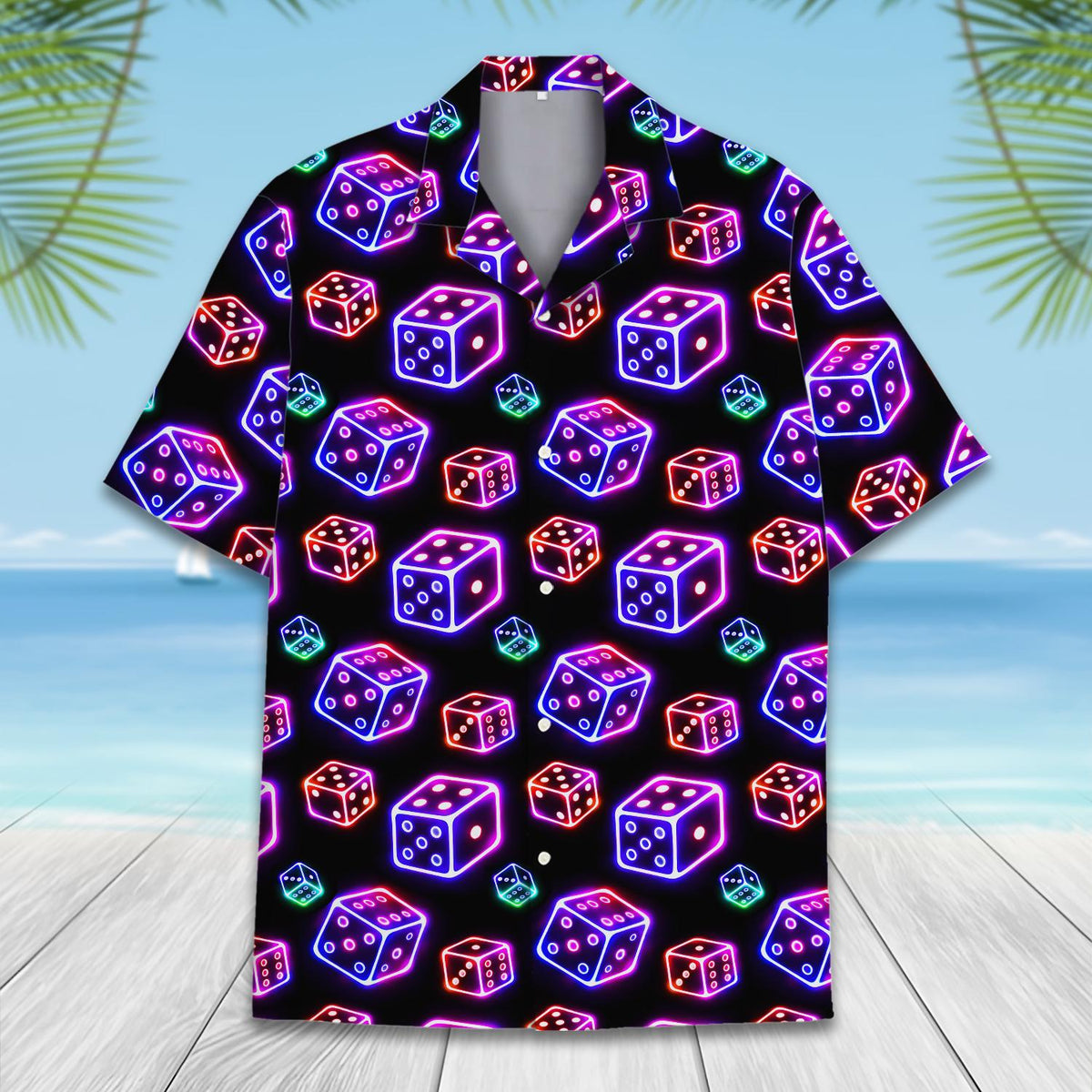 Neon Glow Dice Retro Casino Nightlife – Hawaiian Shirt