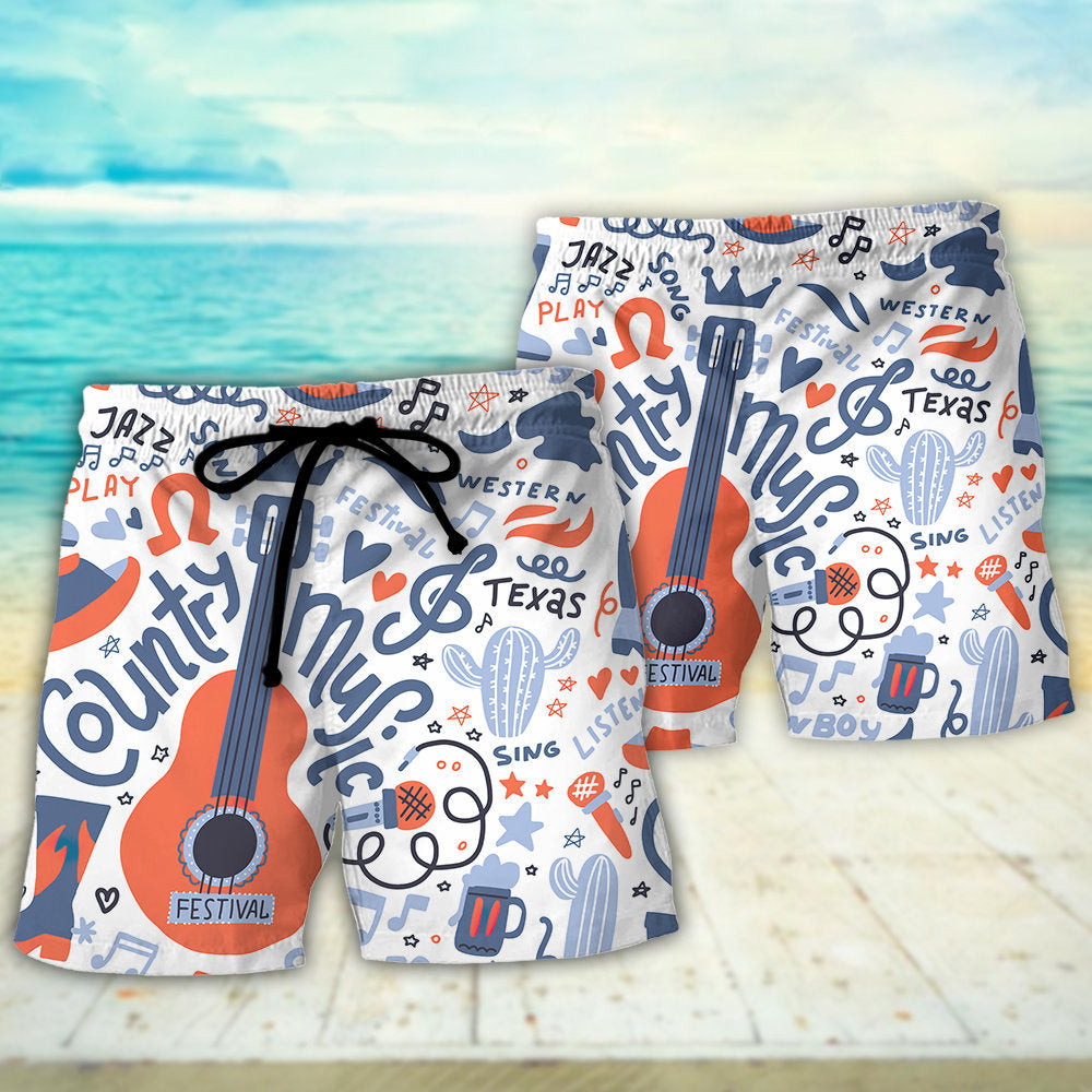 Guitar Country Music Festival Elements - Beach Short - Owls Matrix LTD