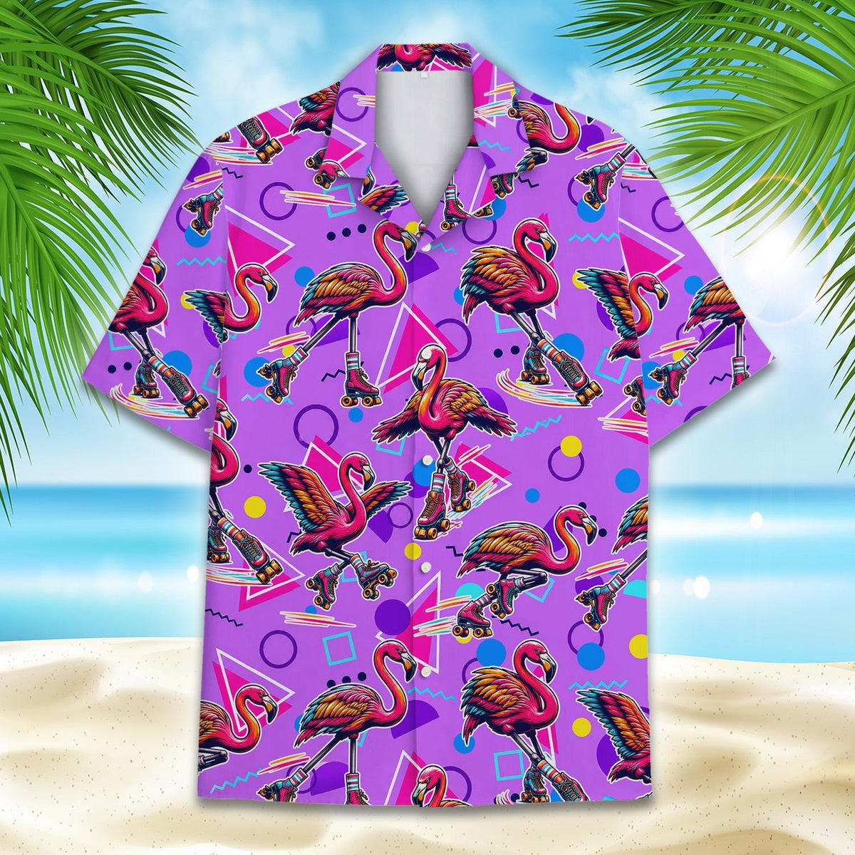 Retro Flamingo Roller Skating Summer Beach – Hawaiian Shirt
