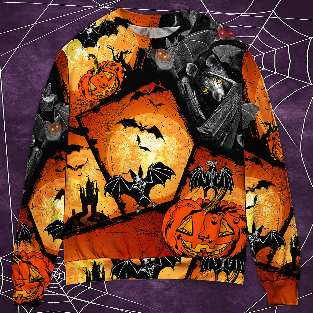 Halloween Bat Pumpkin Night Art – Sweater - Ugly Christmas Sweater