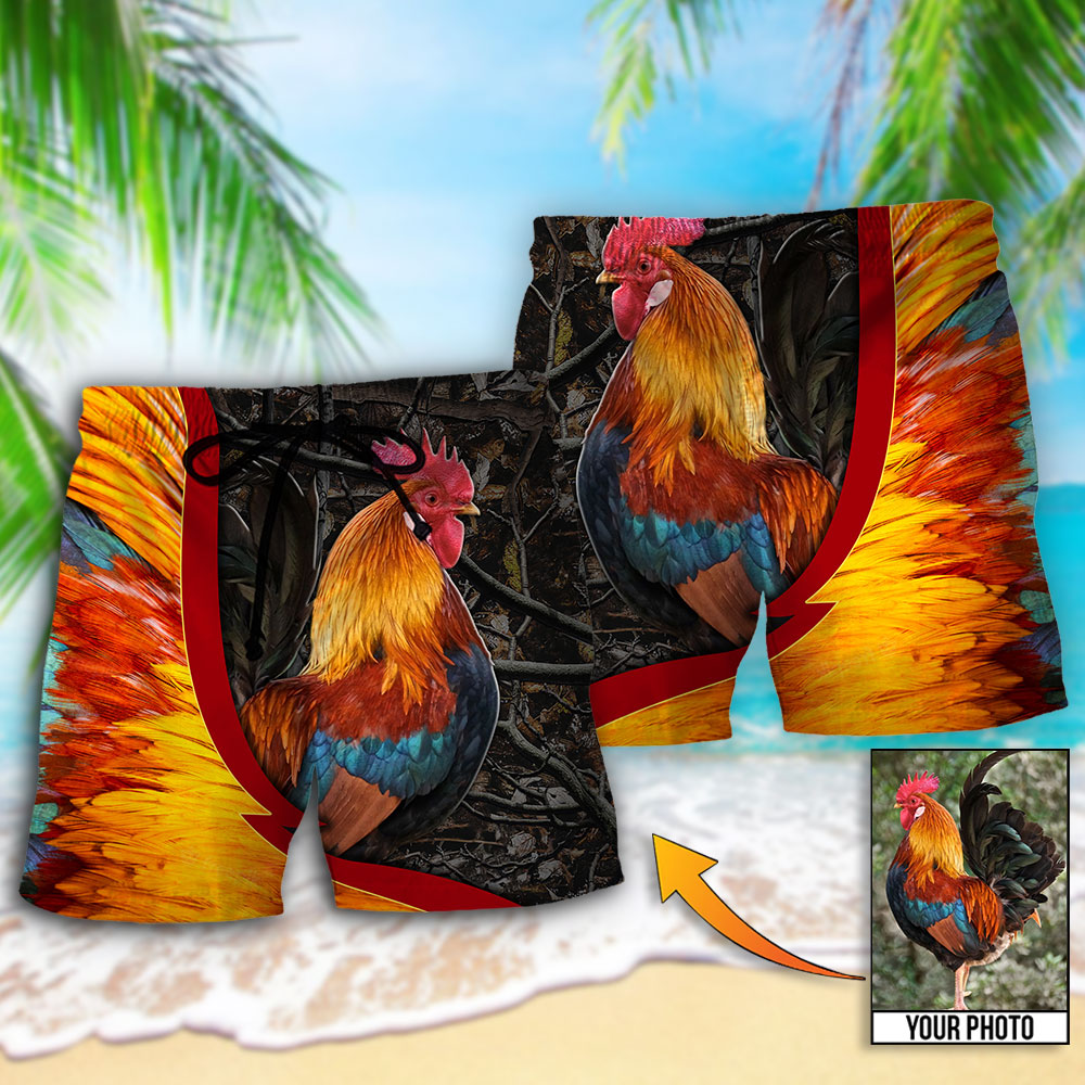 Chicken Rooster Beautiful Style Custom Photo - Beach Short - Owls Matrix LTD