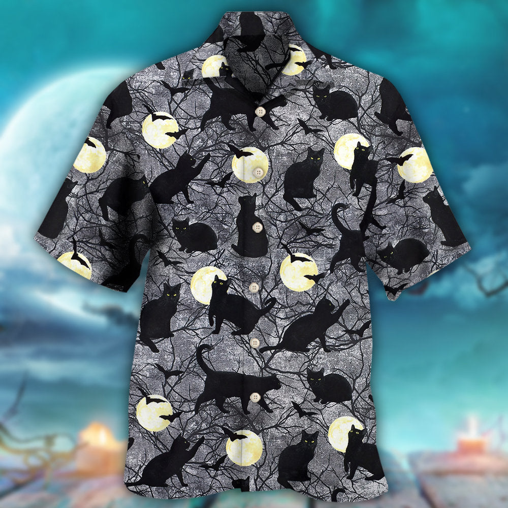 Halloween Black Cat Pattern Design – Hawaiian Shirt