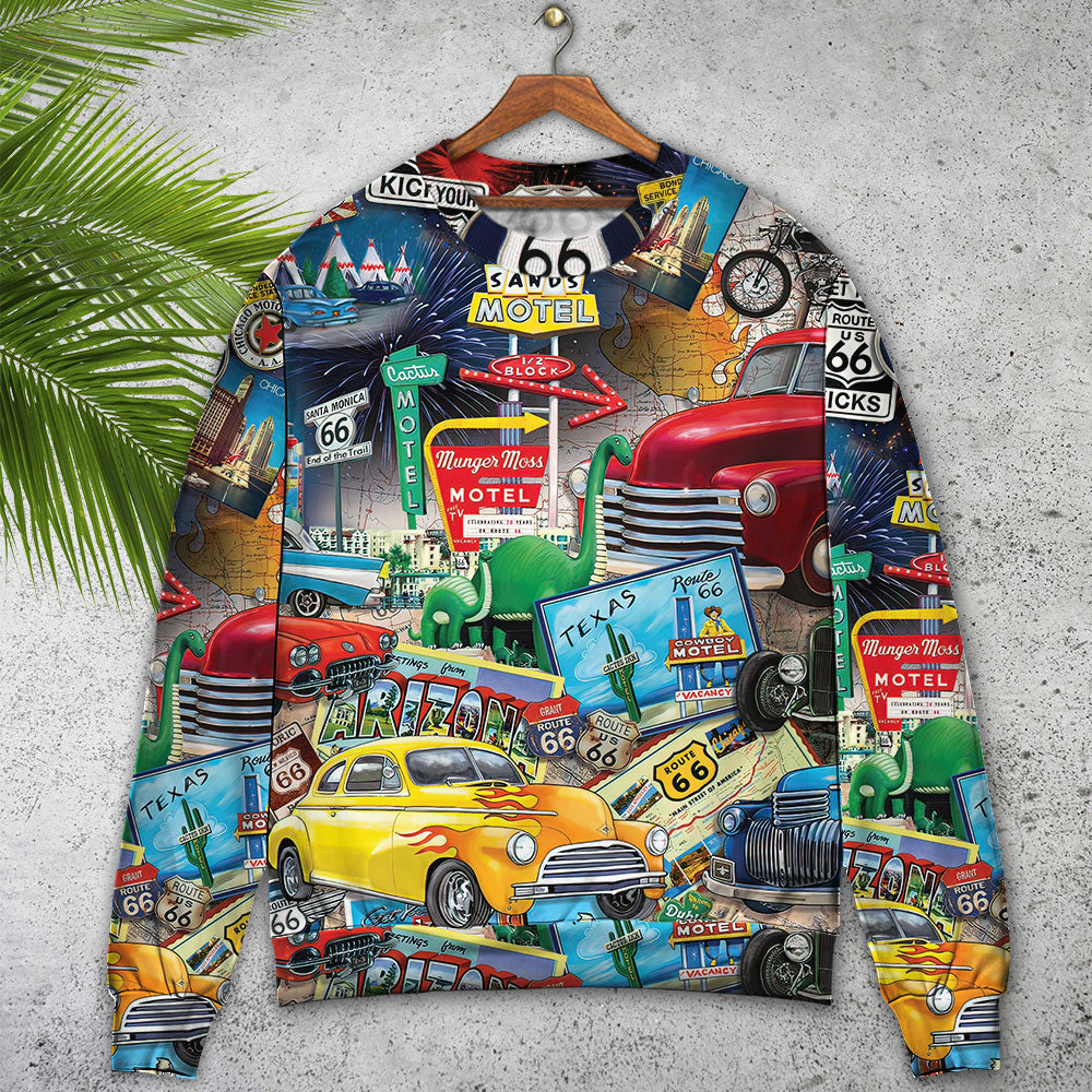 Route 66 Road Trip Puzzle Art – Sweater - Ugly Christmas Sweater
