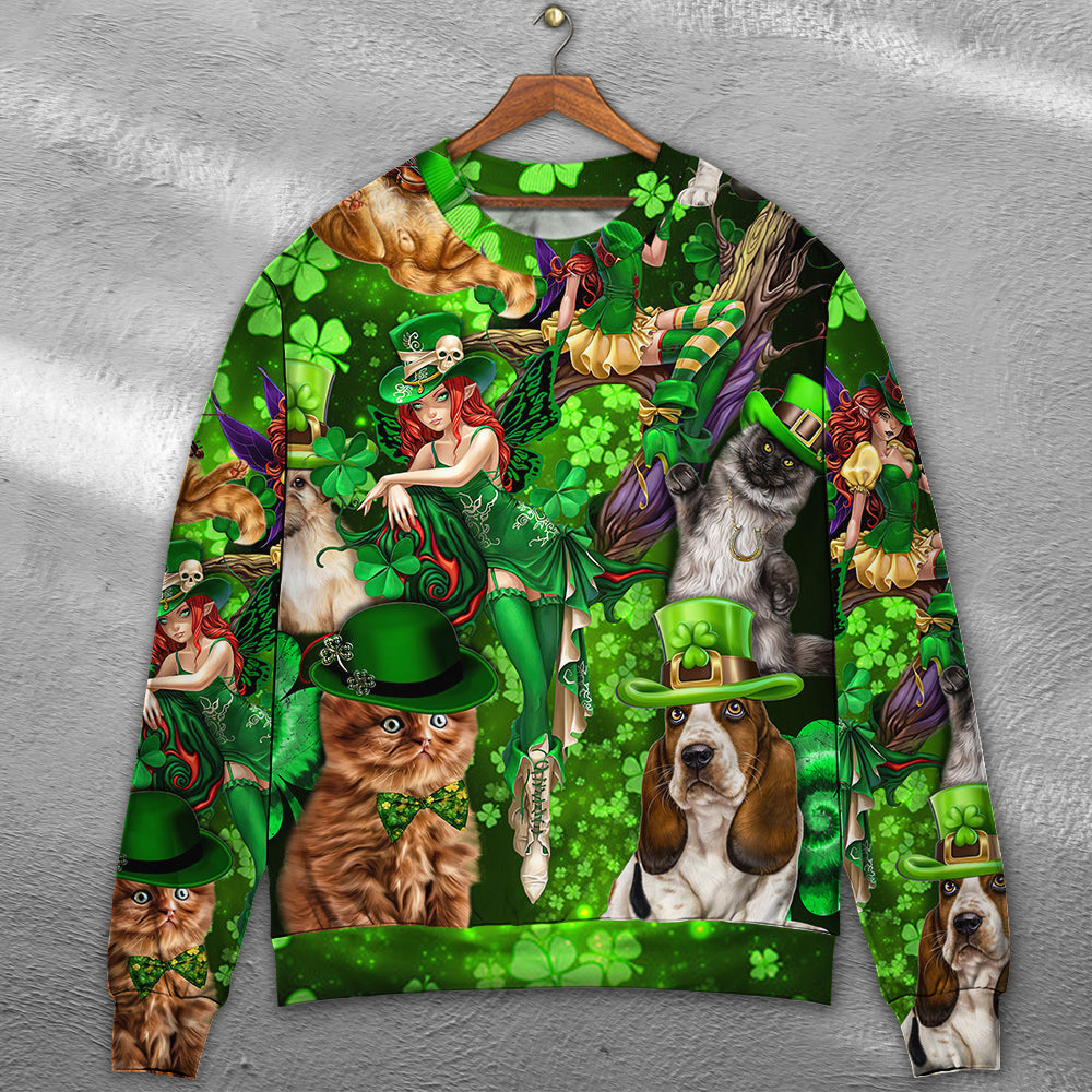 Irish Cat Girl St Patrick Green Light – Sweater - Ugly Christmas Sweater