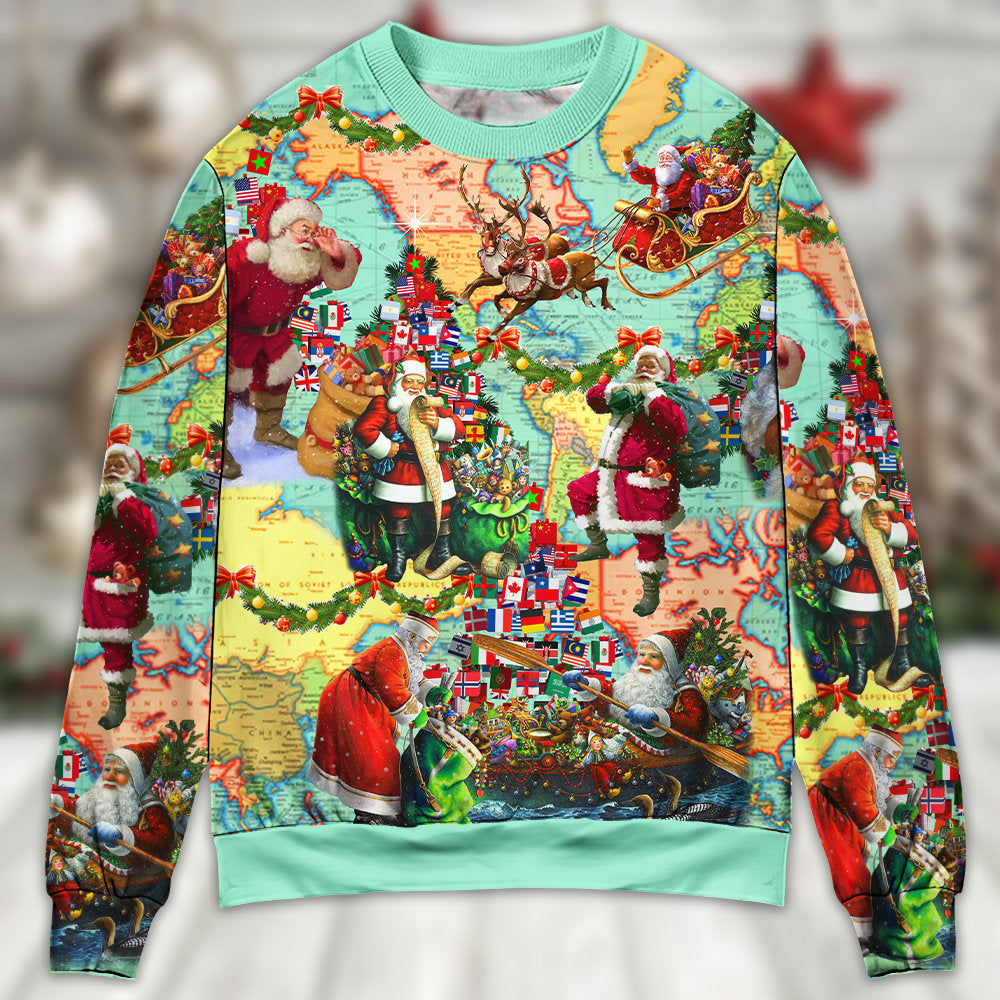 Christmas Love Santa World Map – Sweater - Ugly Christmas Sweater