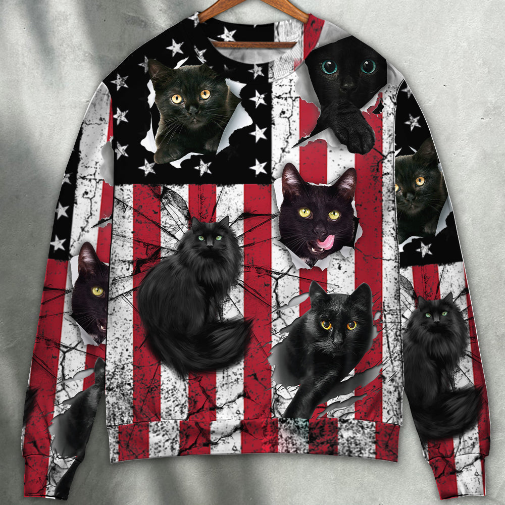 Black Cat Independence Day Style – Sweater - Ugly Christmas Sweater