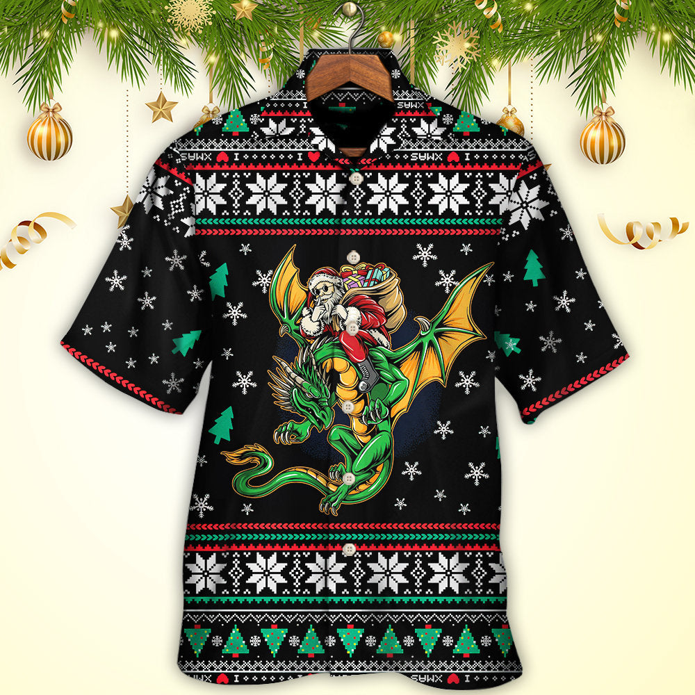 Christmas Santa And Dragon Fantasy Art - Hawaiian Shirt