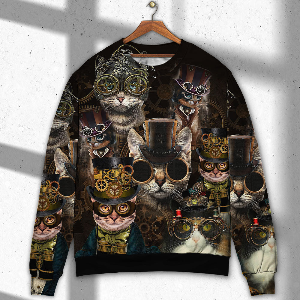 Steampunk Cat Machines Lover Art – Sweater - Ugly Christmas Sweater