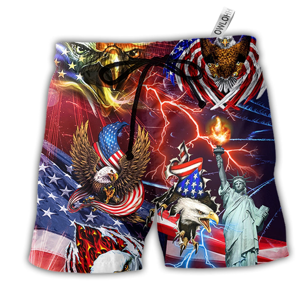 Beach Short / Adults / S America Independence Day Eagle Lighting - Beach Short - Owls Matrix LTD