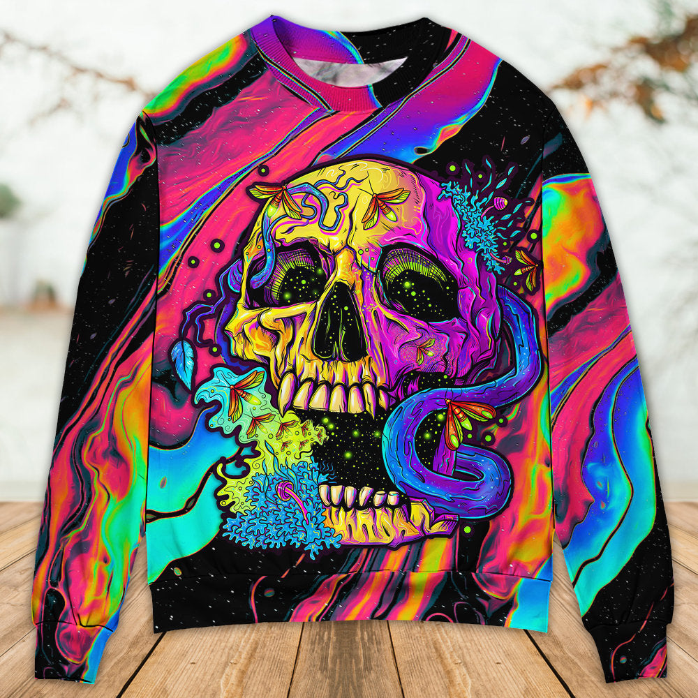 Skull And Moth Neon Night Art Style – Sweater - Ugly Christmas Sweater