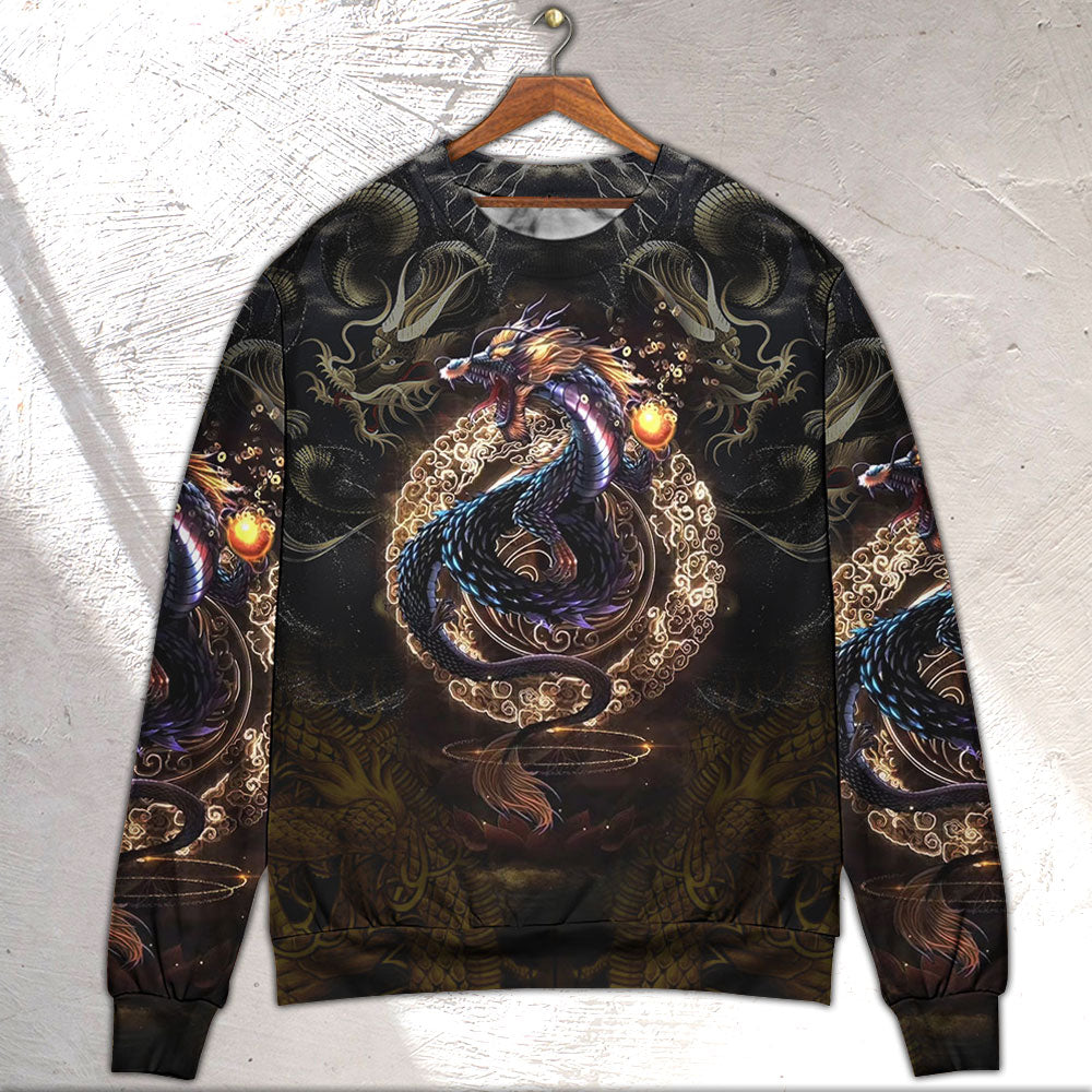 Golden Japanese Dragon Art Style – Sweater - Ugly Christmas Sweater
