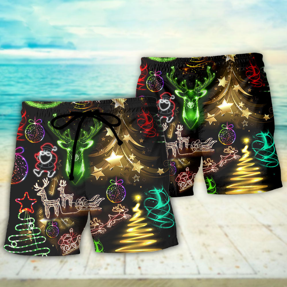 Neon Christmas Tree And Snowman Cool Art – Beach Short