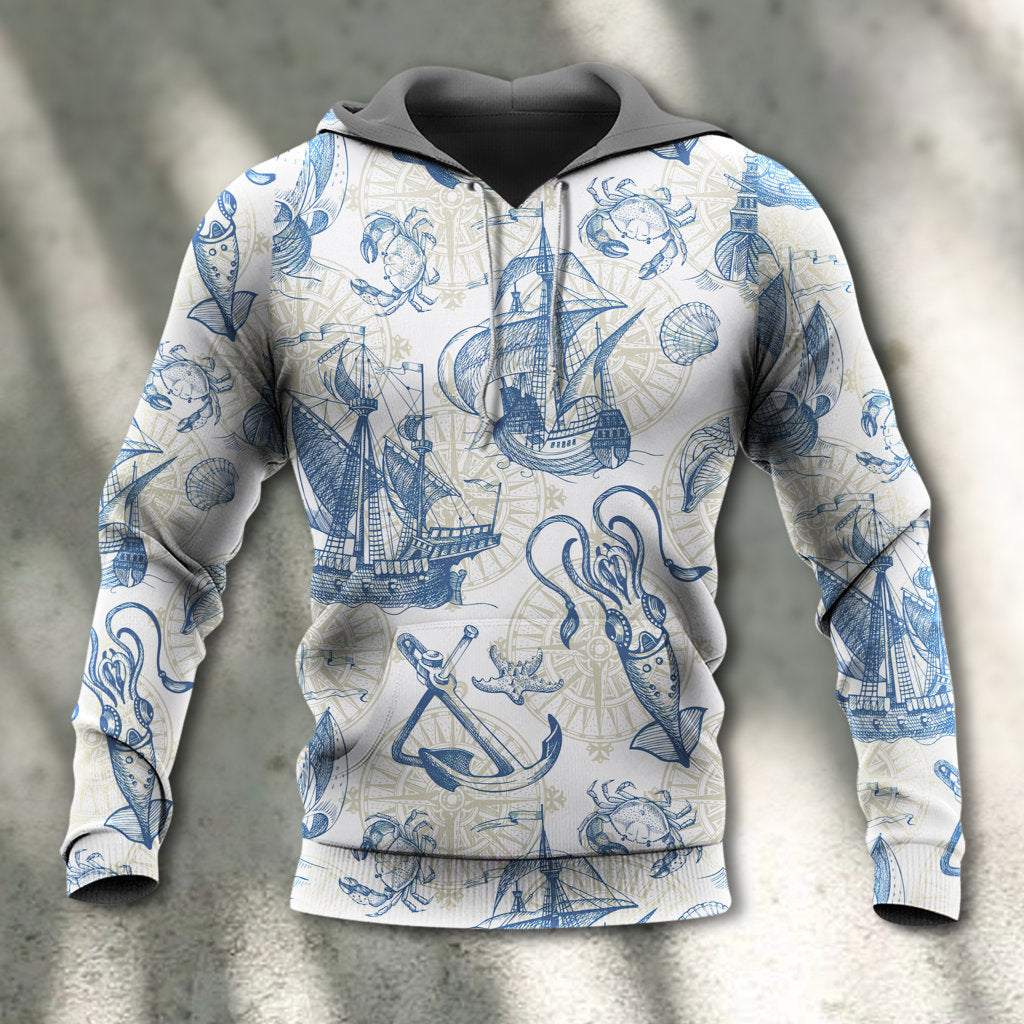 Vintage Sailboat Sea Map Art - 3D Hoodie