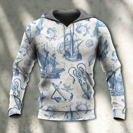 Vintage Sailboat Sea Map Art - 3D Hoodie