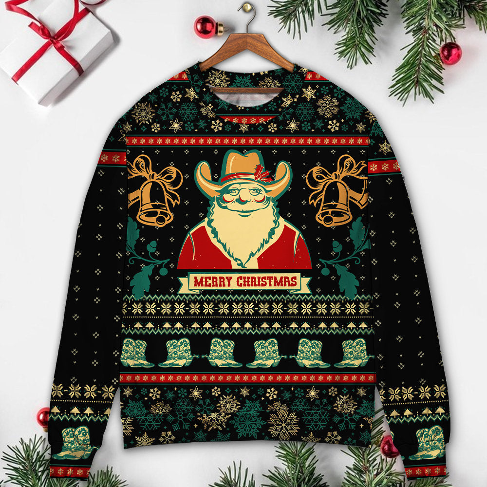Christmas Cowboy Santa Old West – Sweater - Ugly Christmas Sweater