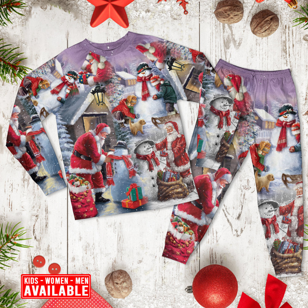 Christmas Santa Claus Build Snowman Gift For You - Pajamas Long Sleeve - Owls Matrix LTD