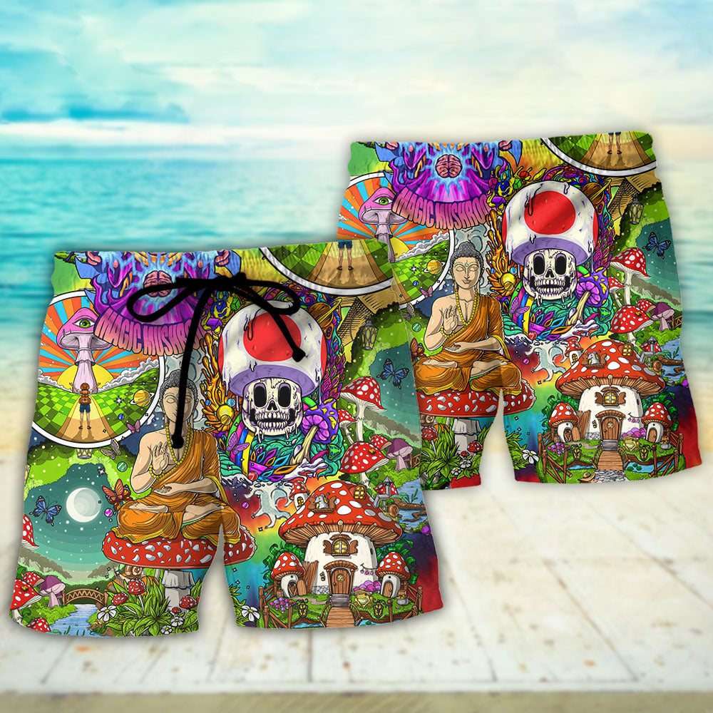 Hippie Mushroom Peace Colorful Let It Be - Beach Short - Owls Matrix LTD