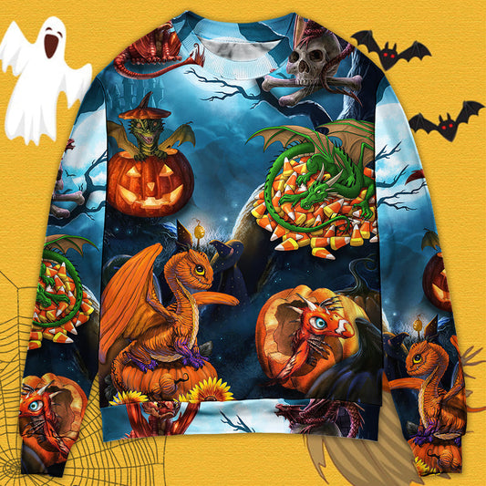 Halloween Dragon Pumpkin Night Art – Sweater - Ugly Christmas Sweater