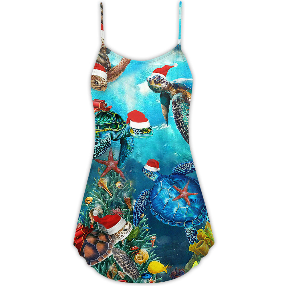 Christmas Turtle Love Ocean Theme – Women's Summer Sleeveless V-Neck Camisole Dress