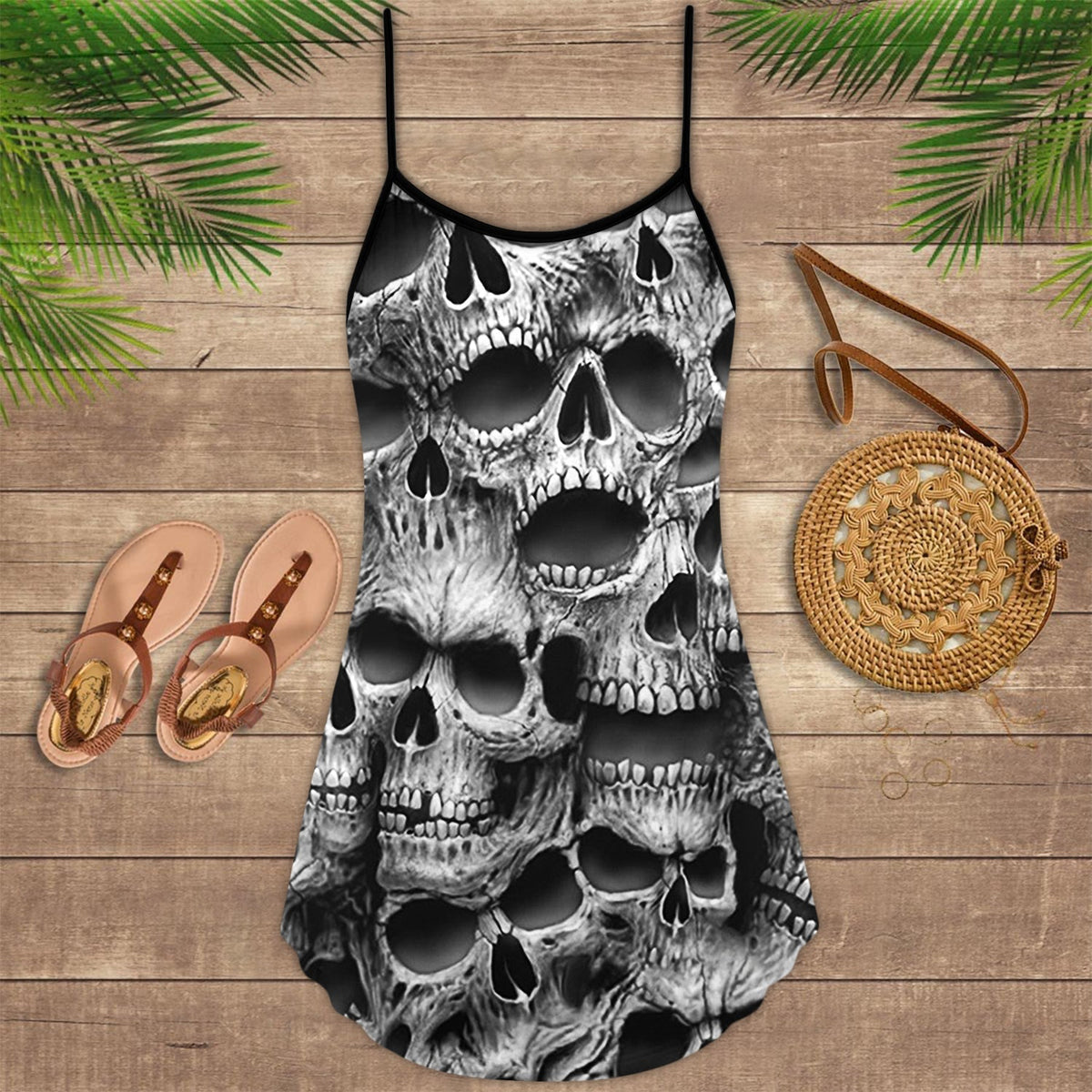 Rainbow Skull Love Style – Women's Summer Sleeveless V-Neck Camisole Dress