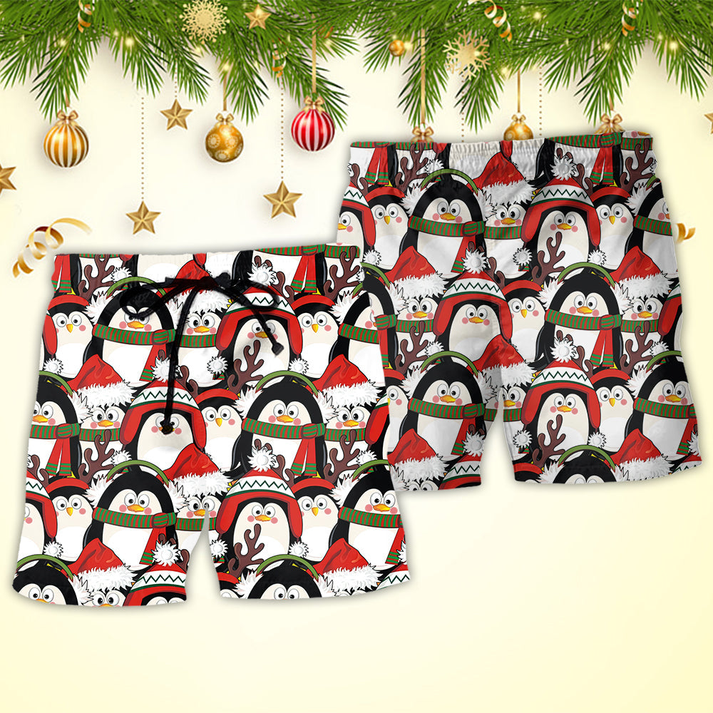 Cute Penguin Christmas Holiday - Beach Short