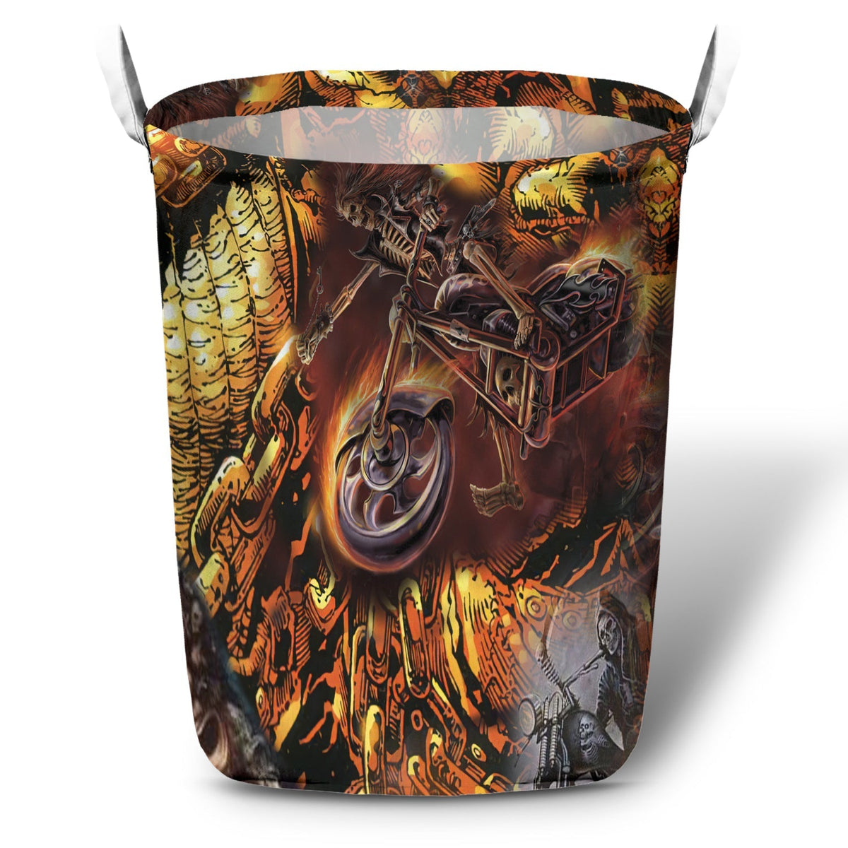 Skull Motorcycle Racing Fast Fire - Laundry Basket - Owls Matrix LTD