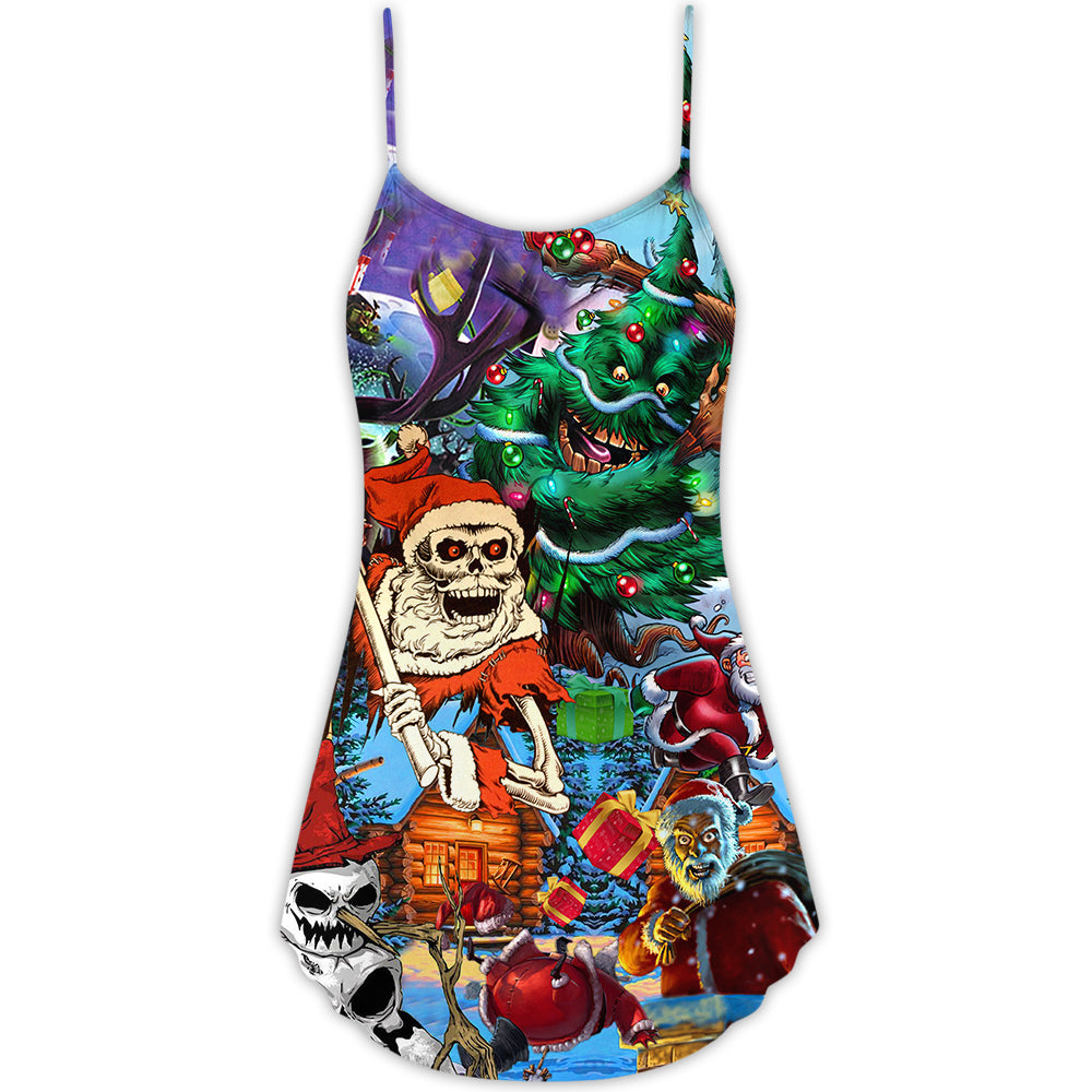 Christmas Skull Scary Holiday – Women's Summer Sleeveless V-Neck Camisole Dress