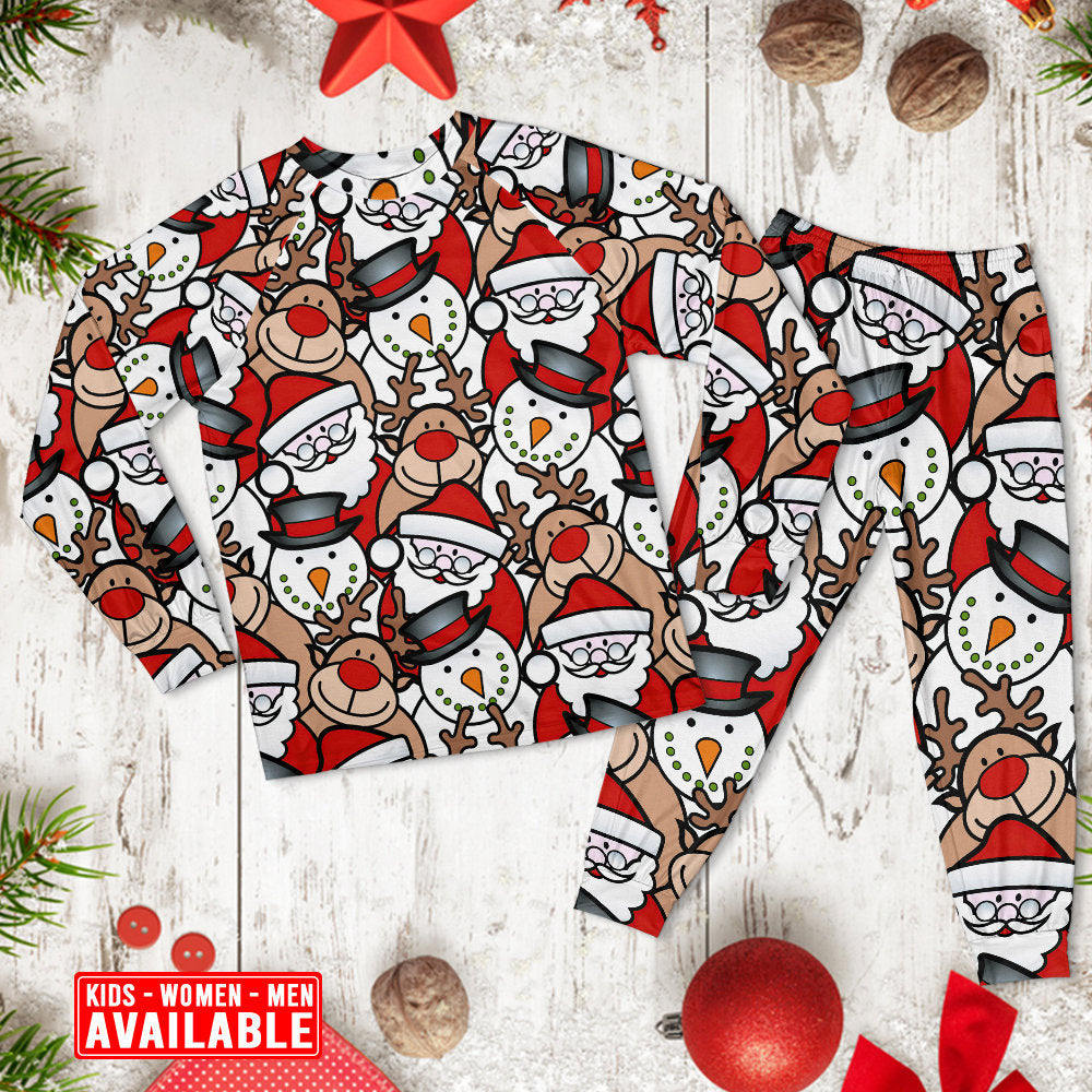 Christmas Cutie Santa And Reindeer Funny Style - Pajamas Long Sleeve - Owls Matrix LTD