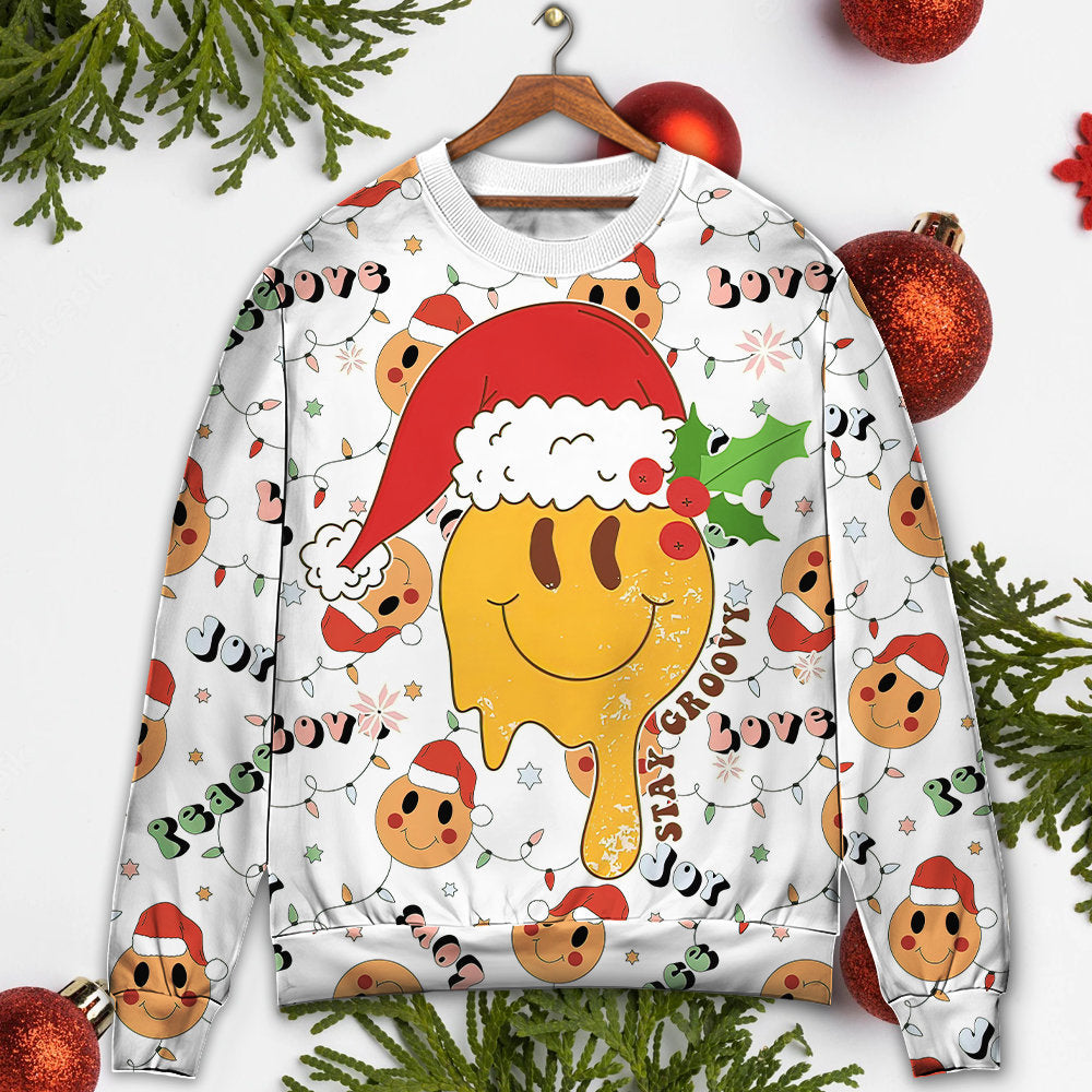 Christmas Hippie Groovy Santa Smile Face – Sweater - Ugly Christmas Sweater