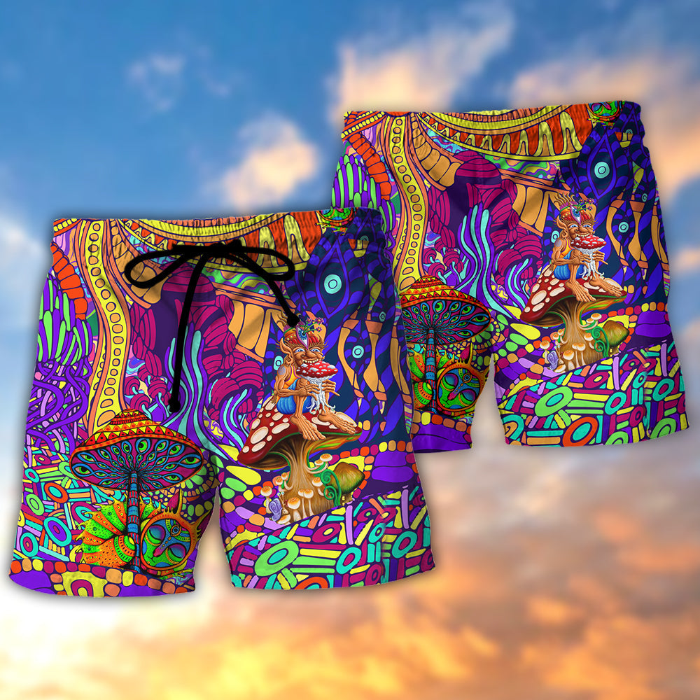 Hippie Colorful Mushroom Love Life - Beach Short