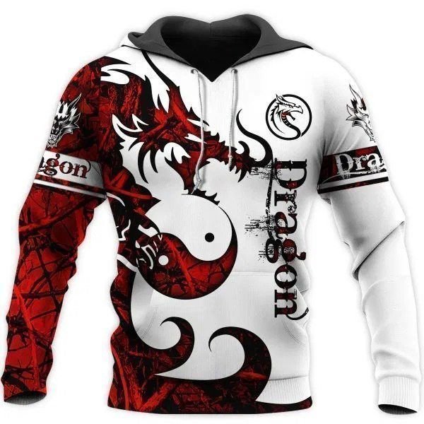 Dragon Legend Red White - 3D Hoodie