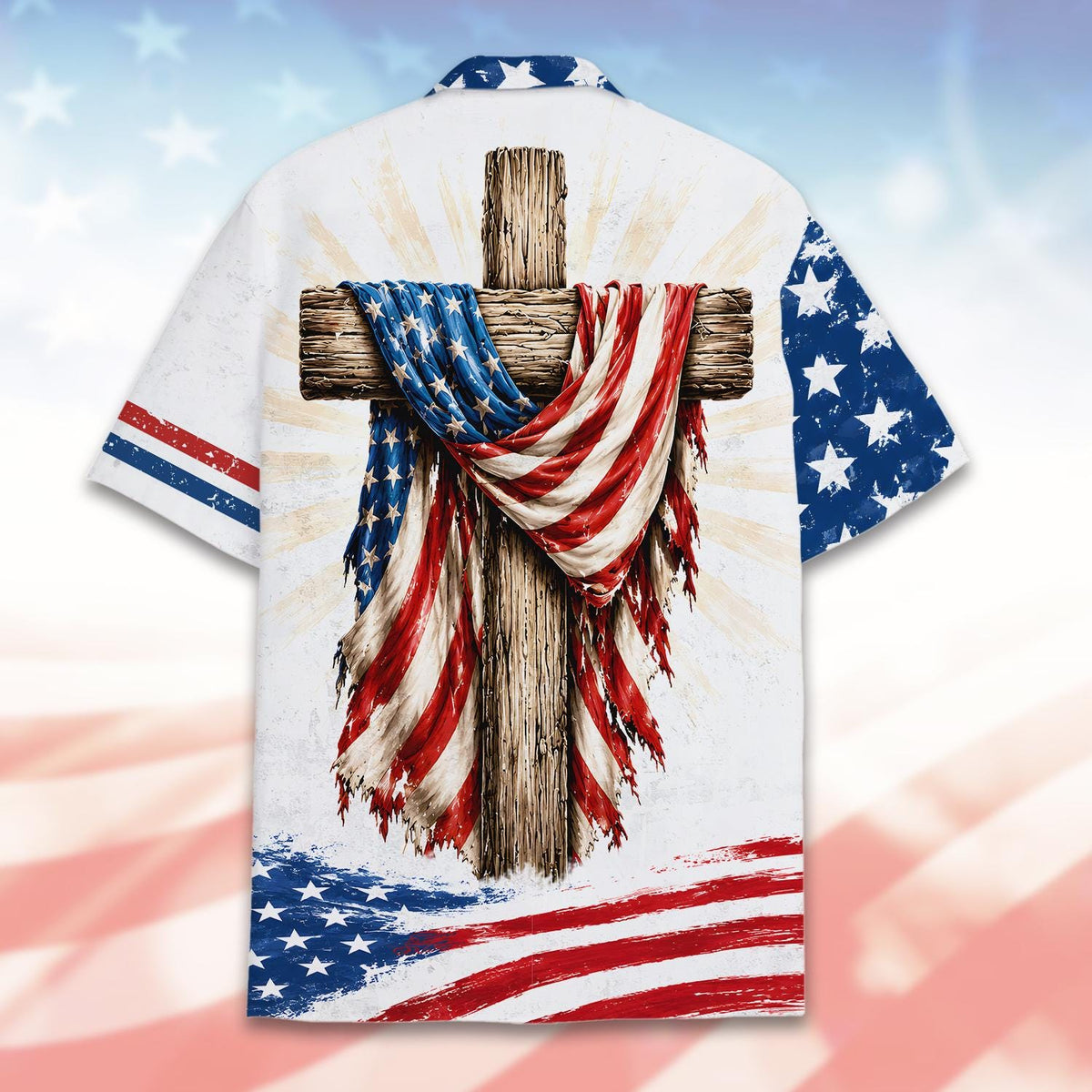 American Flag Cross Patriotic Faith Red White Blue – Hawaiian Shirt