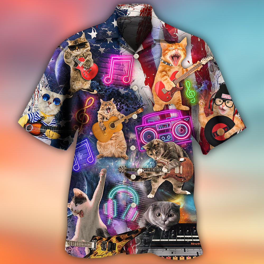 Patriotic Cat Rocker Celebration - Hawaiian Shirt
