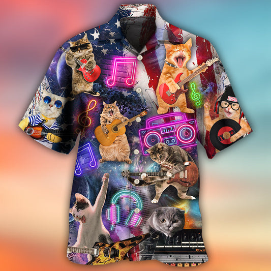 Patriotic Cat Rocker Celebration - Hawaiian Shirt