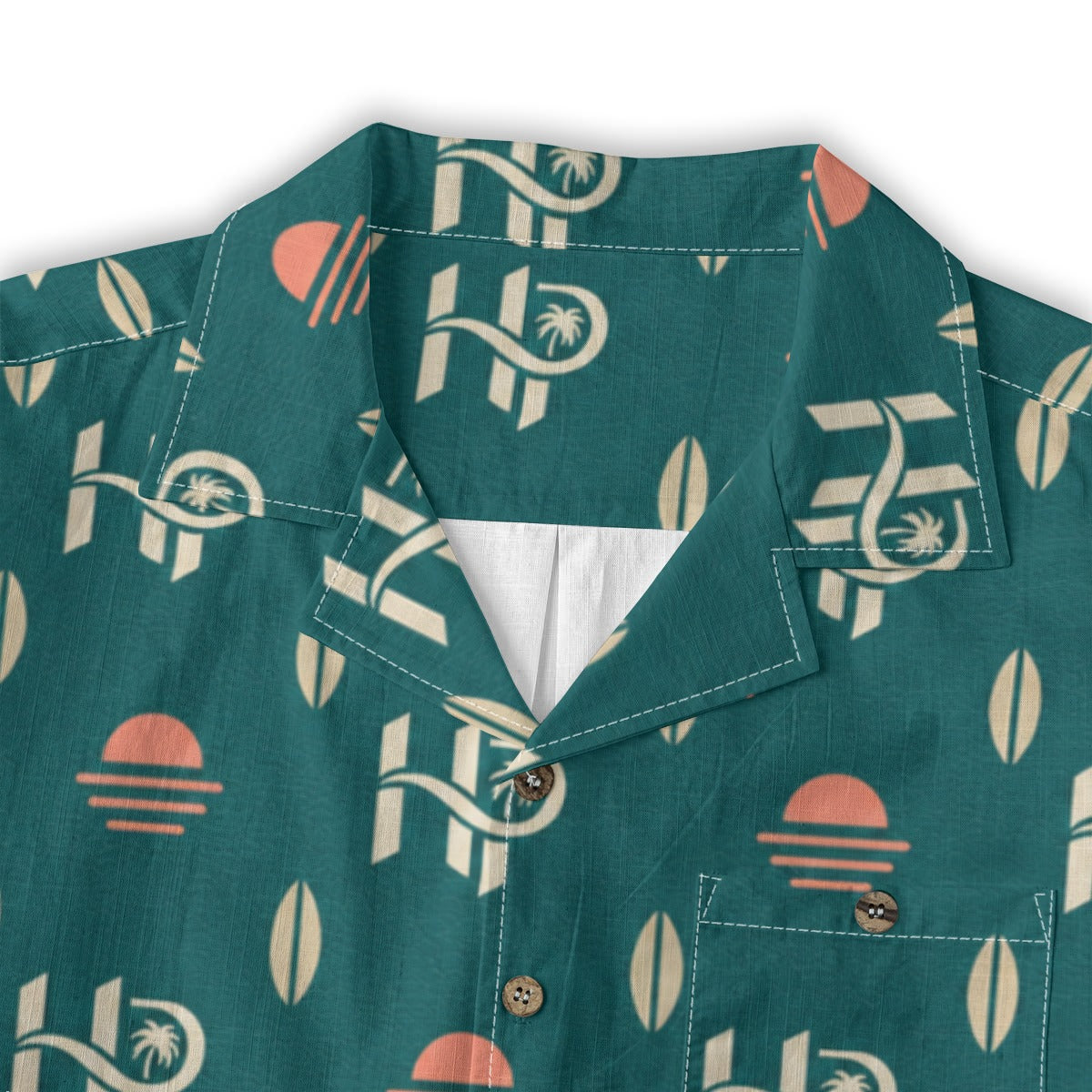 HP Sunset Monogram Hawaiian Shirt – Teal & Coral