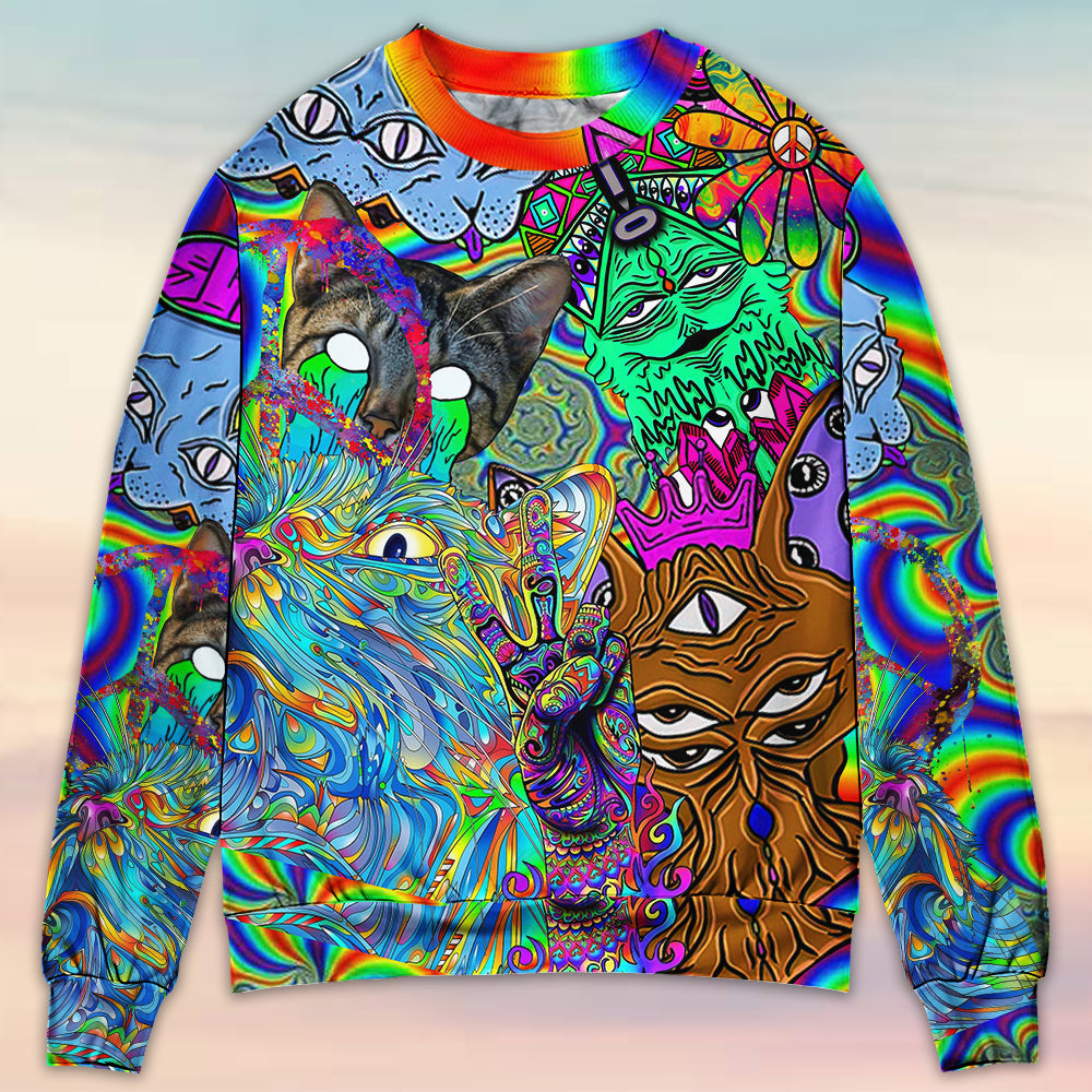 Hippie Cat Abstract Mind Art – Sweater - Ugly Christmas Sweater