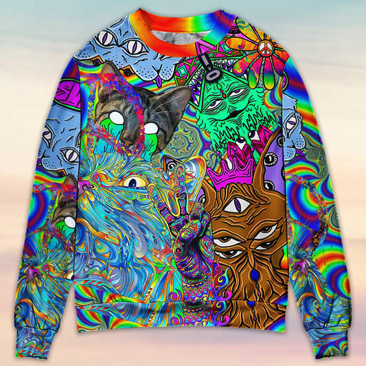 Hippie Cat Abstract Mind Art – Sweater - Ugly Christmas Sweater