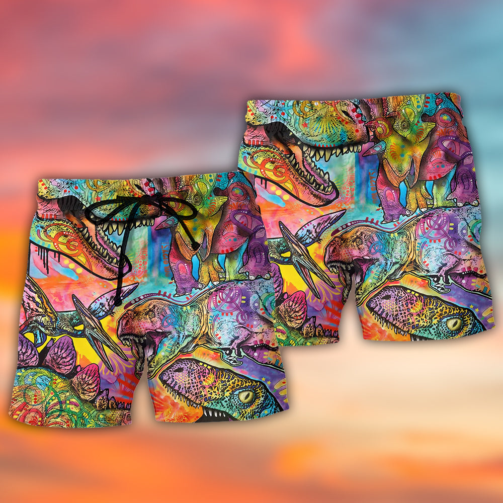 Dinosaur Art Colorful Style - Beach Short