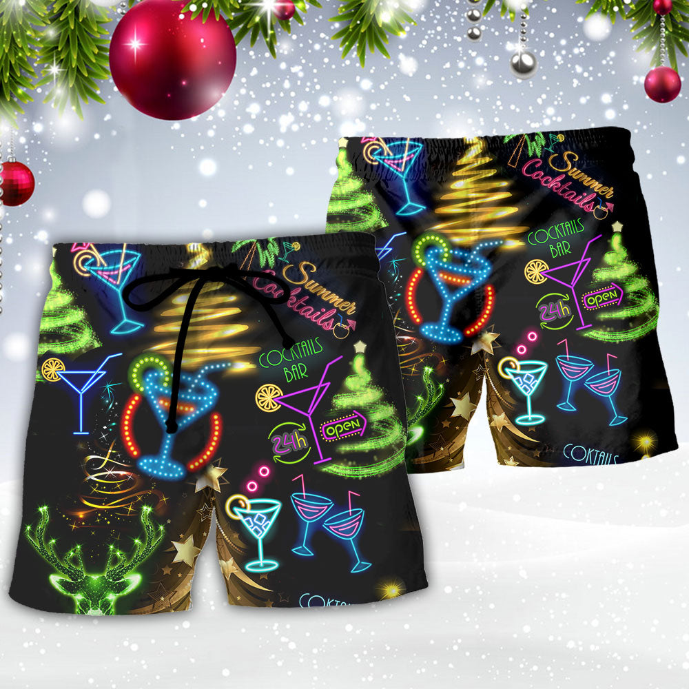 Christmas Cocktail Neon Party Art – Beach Short