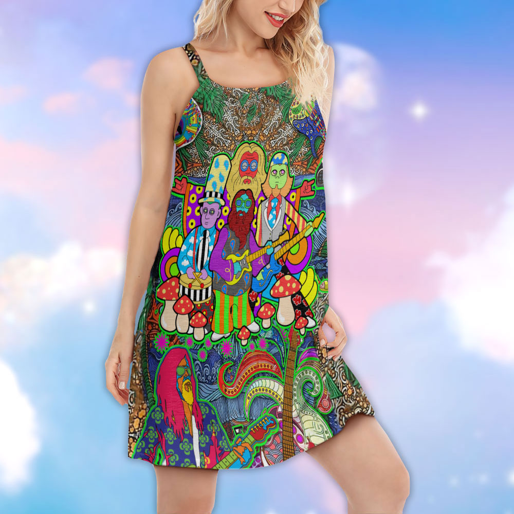 Hippie Electric Guitar Music – Women's Summer Sleeveless V-Neck Camisole Dress