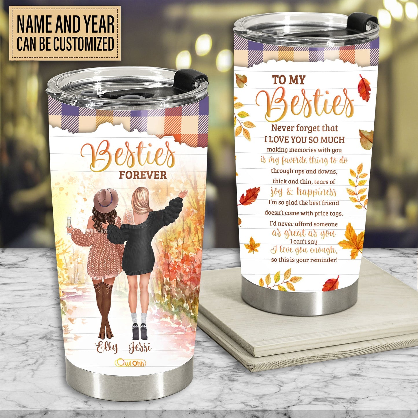 Best Friend Autumn Art Personalized 20 Oz Tumbler