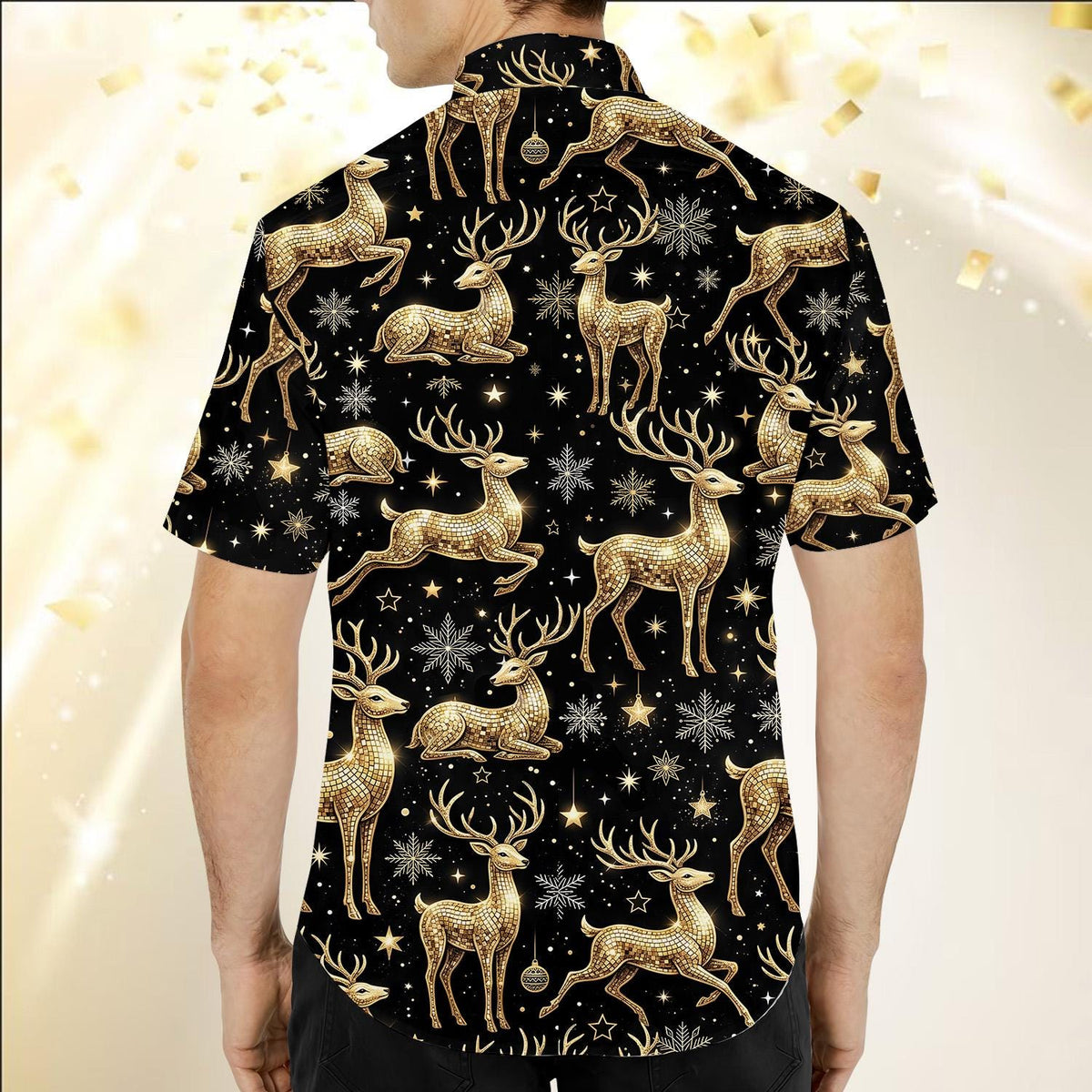 Golden Reindeer Snowflake Elegant Christmas Holiday – Hawaiian Shirt